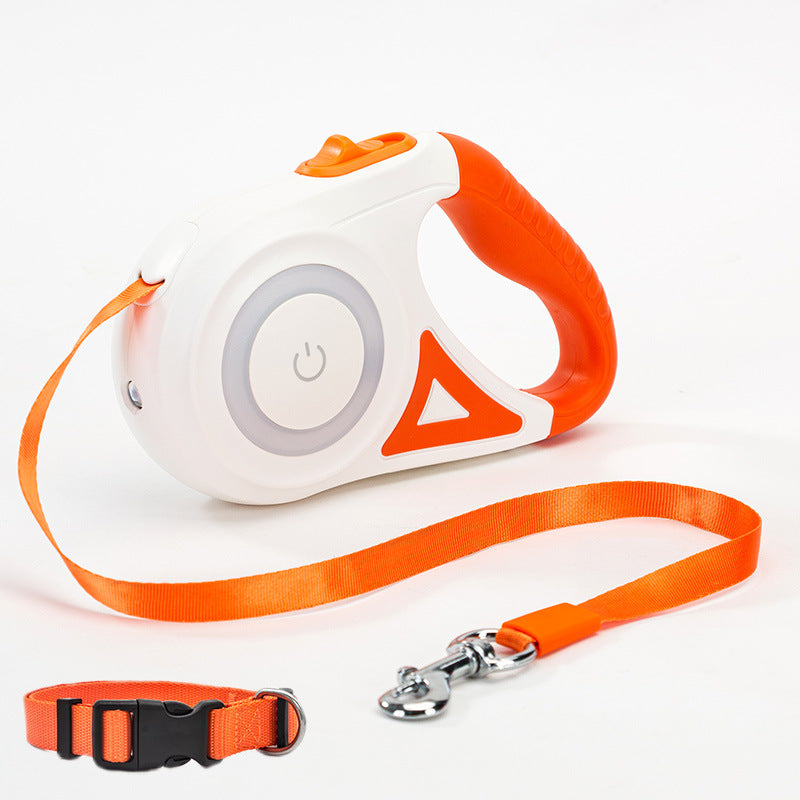 Aiqi retractable dog leash and collar for small and medium pets, featuring automatic traction rope and spotlight for visibility.