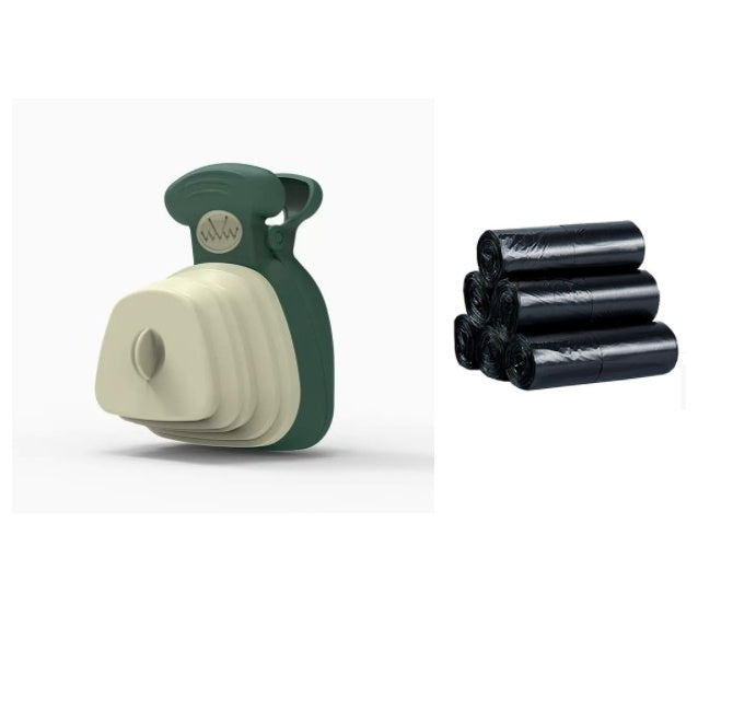 RenFan pet dog poop bag dispenser with foldable poop spoon, compact travel pet waste bag holder in a sleek design.