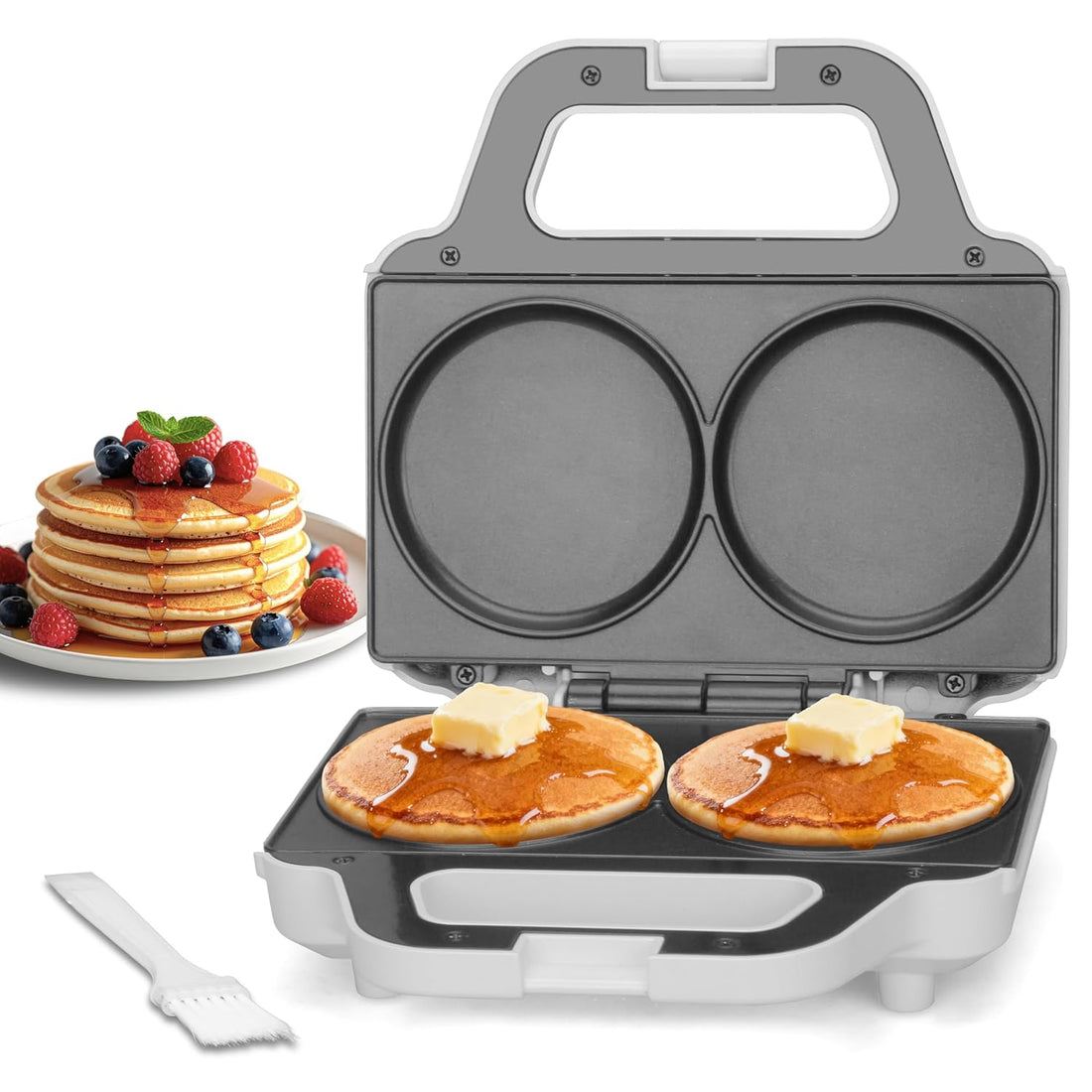 Mini pancake and egg maker for quick breakfasts and small kitchens.